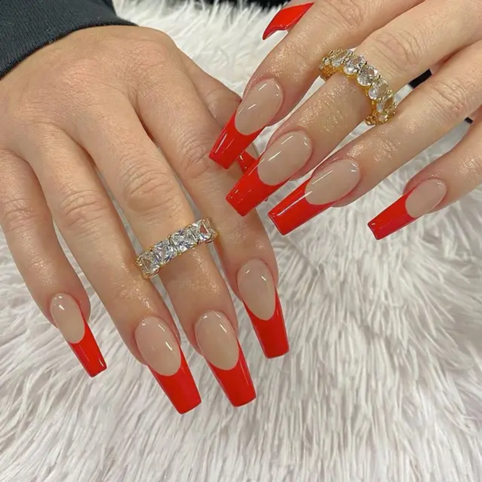 Red tip coffin press on nails