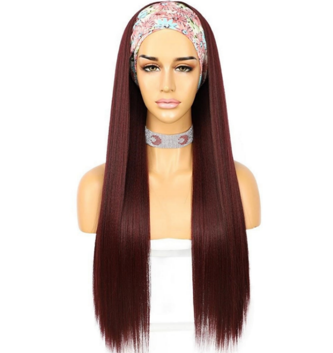 BURGUNDY HEADBAND WIG SILKY STRAIGHT 24