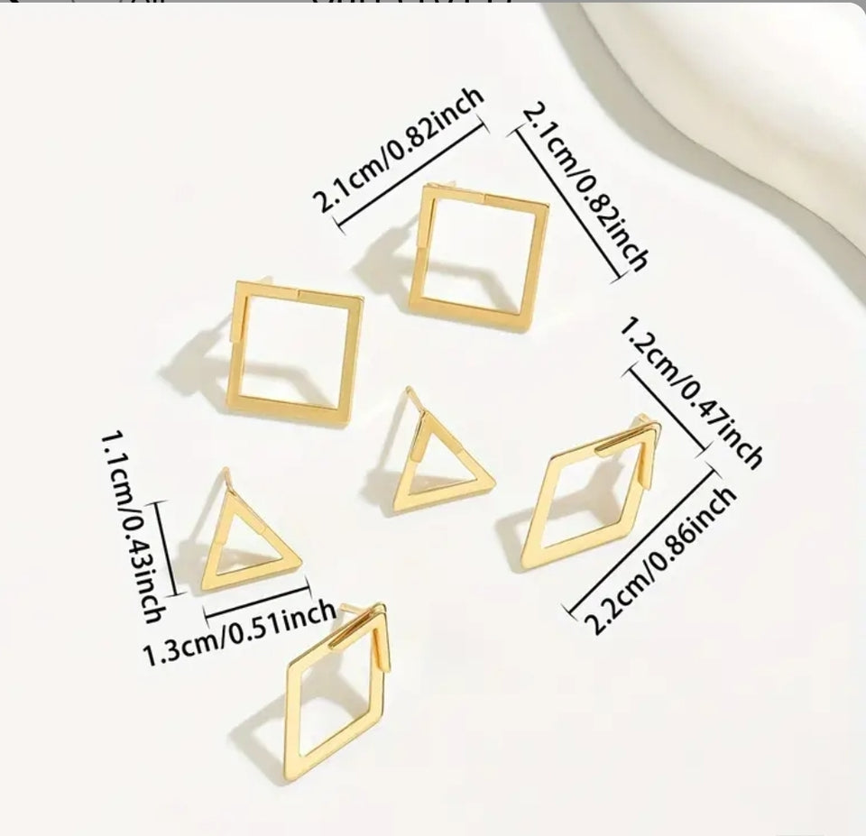 'HOLOGRAPHY' 2-Way Geometric Stud Earrings - Rhombus, Triangle, Square