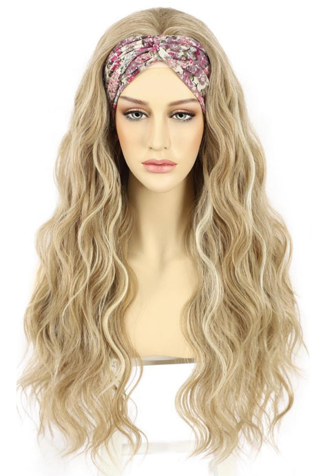 DIRTY BLONDE HIGHLIGHT HEADBAND WIG WAVY 22