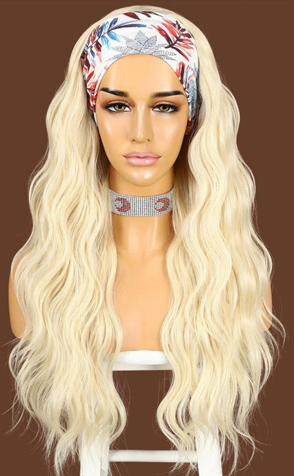 LIGHT BLONDE HIGHLIGHT HEADBAND WIG WAVY 22