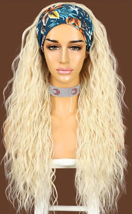 LIGHT BLONDE HEADBAND WIG WATER WAVE 24
