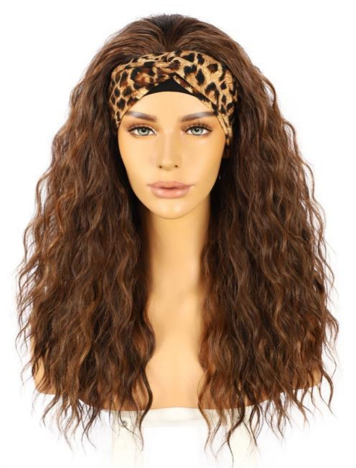 BROWN HIGHLIGHT HEADBAND WIG WAVY 20"