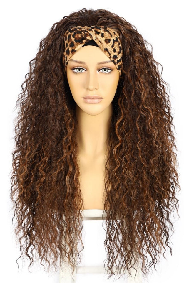 BROWN HIGHLIGHT HEADBAND WIG WATER WAVE 24"