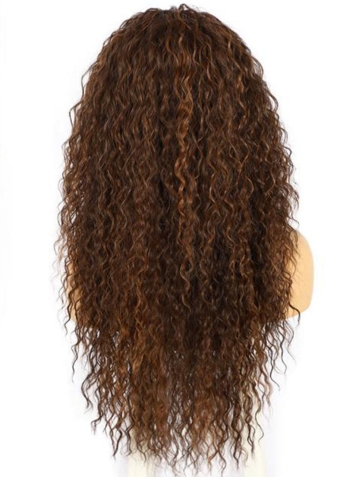 BROWN HIGHLIGHT HEADBAND WIG WATER WAVE 24"