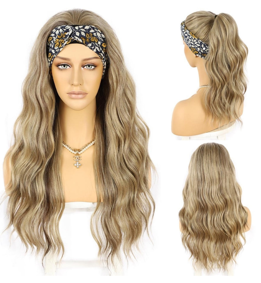 DIRTY BLONDE HEADBAND WIG BEACH WAVE 24"