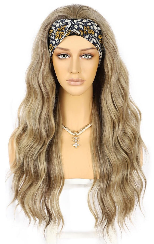 DIRTY BLONDE HEADBAND WIG BEACH WAVE 24"