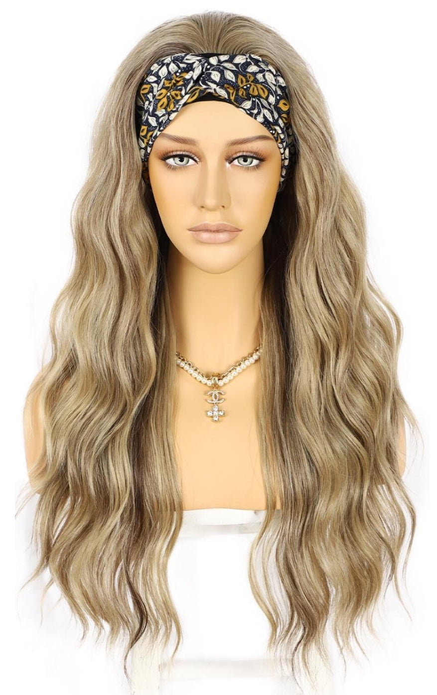 DIRTY BLONDE HEADBAND WIG BEACH WAVE 24