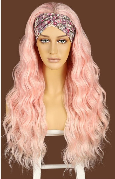 FAIRY FLOSS PINK HIGHLIGHT HEADBAND WIG BEACH WAVE 22