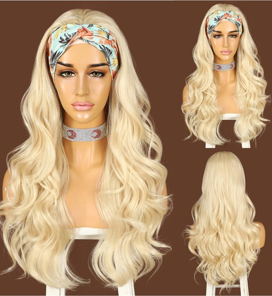 LIGHT BLONDE HEADBAND WIG BODY WAVE 22"