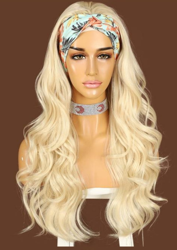 LIGHT BLONDE HEADBAND WIG BODY WAVE 22"